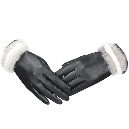 Autumn Winter Colorblocked Mink Lambskin Touchscreen Gloves