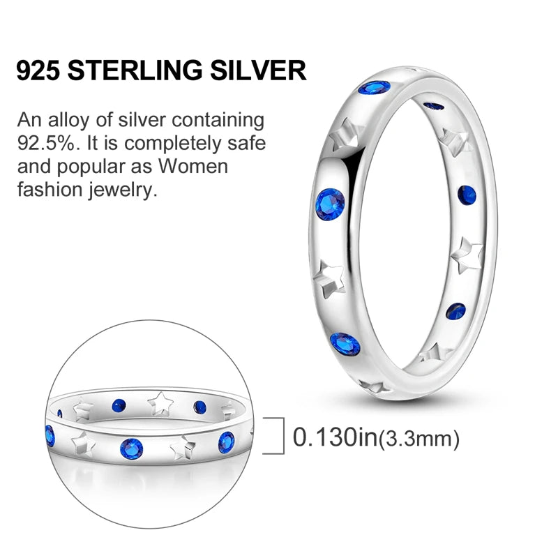 New 925 Sterling Silver Heart Shaped Zircon Starmoon Ring for Women Fine Engagement Wedding Jewelry Gifts SER180