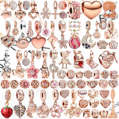 Rose Gold Winged Angel Heart Charm Bead Pink Daisy Spacer