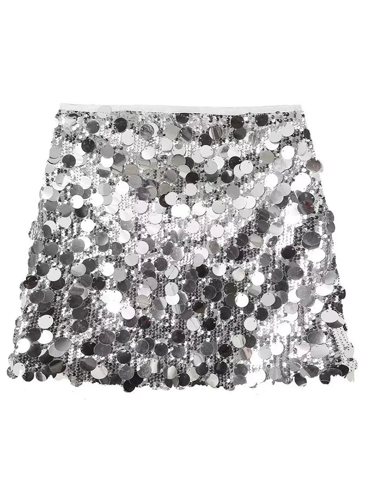 Women Sequined Mini Skirt With Side Zipper High Waist Chic