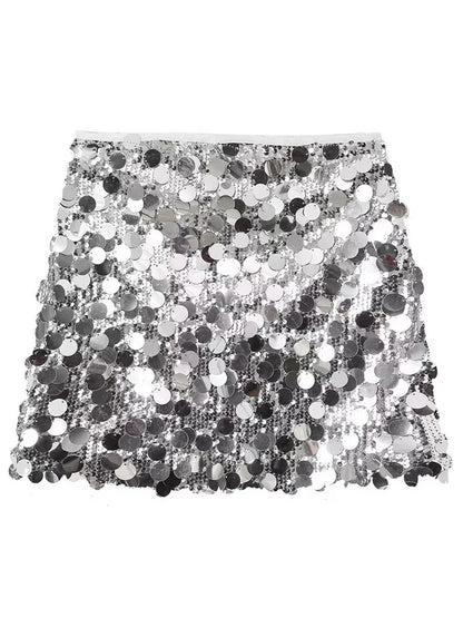 Women Sequined Mini Skirt With Side Zipper High Waist Chic