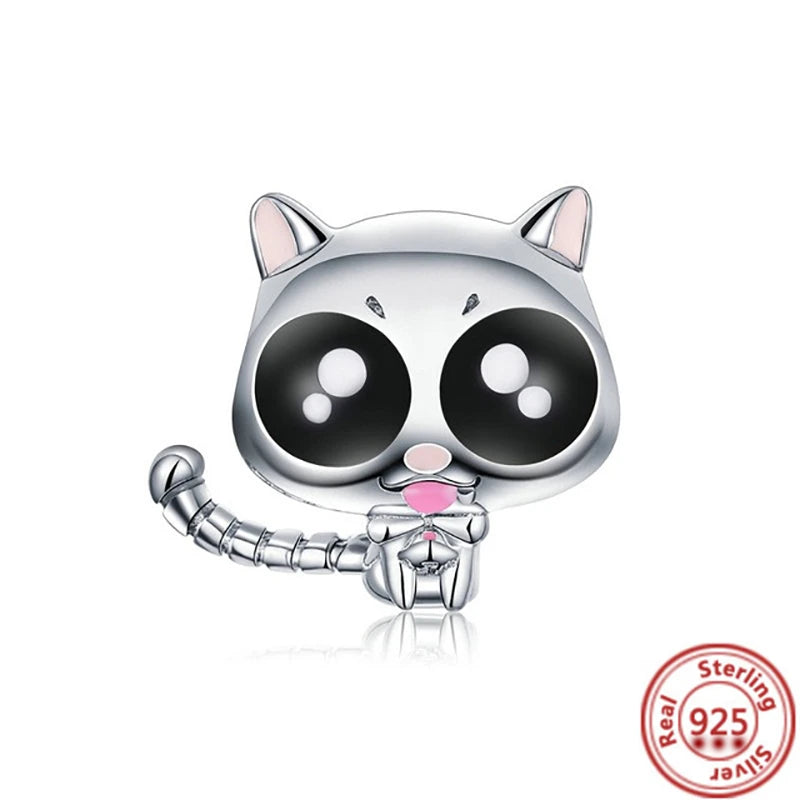 925 Sterling Silver Animal Charms Bracelet Beads with Zircon - Unicorn, Squirrel, Elephant Y653