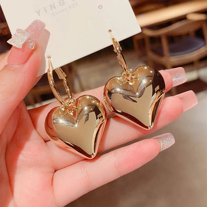 Glossy Gold Heart Hoop Earrings for Women Fashion Party Jewelry Accessories