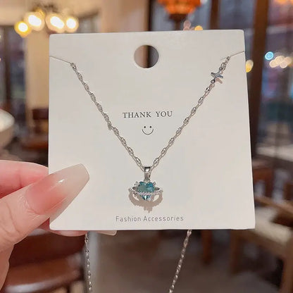 Korean Fashion Vintage Blue Crystal Pendant Necklace 01