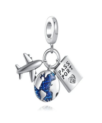925 Silver Travel Globe Airplane Charm For Bracelet