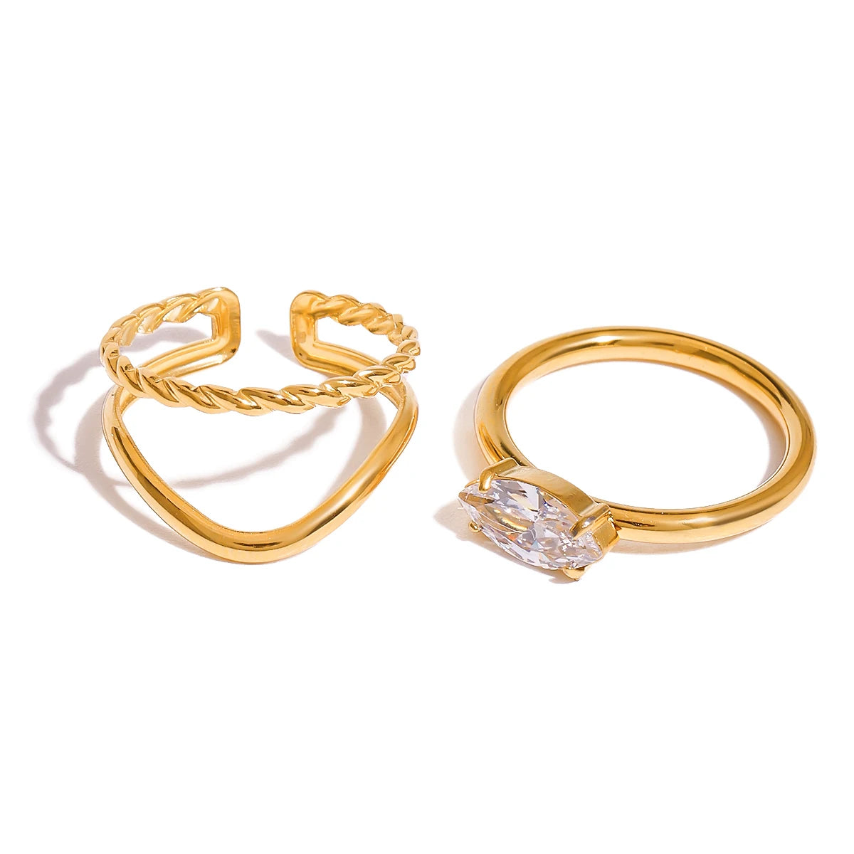 Youthway Elegant 18k Gold Plated Geometric Zirconia Ring Sets For Women Stainless Steel Fashion Jewelry