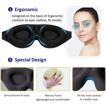 3D Contoured Sleep Mask for Men and Women Perfect Light Blocking Blindfold for Deep Rest
