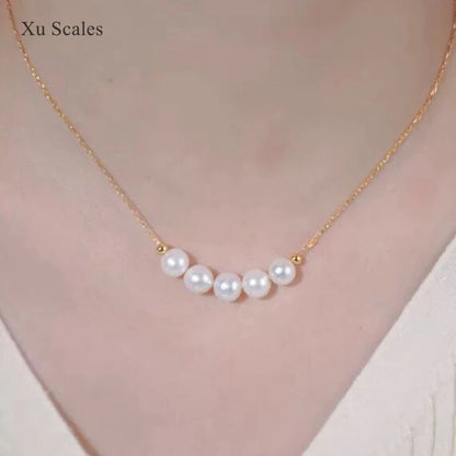 S925 Sterling Silver Necklace with Natural Freshwater AKOYA Pearl Smile Design Collar Chain