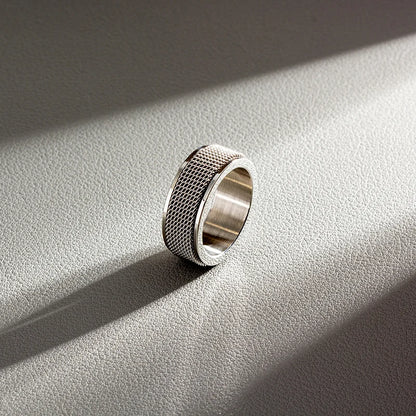 Stainless Steel Braided Mesh Rotating Stress Relief Ring for Men