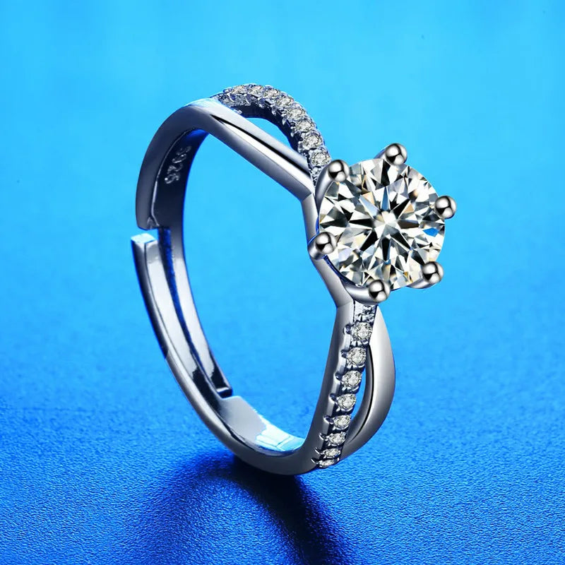 Elegant 925 Sterling Silver Heart Zircon Adjustable Ring for Women