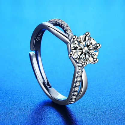 Elegant 925 Sterling Silver Heart Zircon Adjustable Ring for Women