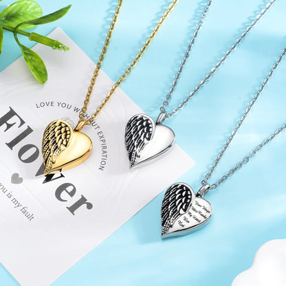 Customized Stainless Steel Angel Wing Heart Urn Necklace Memorial Keepsake Jewelry