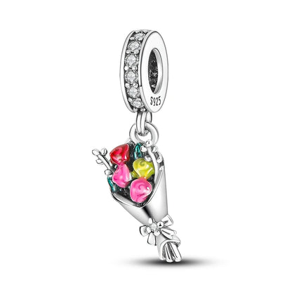 925 Silver Flower Charms Sunflower Tulip Pendants for Bracelet Jewelry Making KTC129