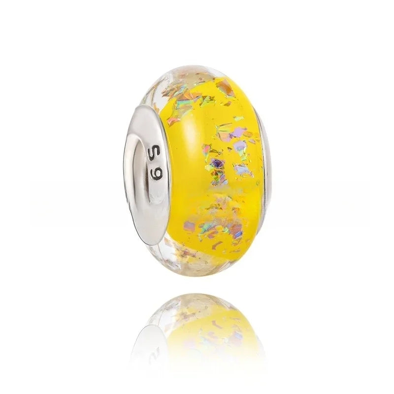 925 Sterling Silver Murano Glass Rainbow Snowflakes Stars Charm for Women Bracelet DIY Jewelry
