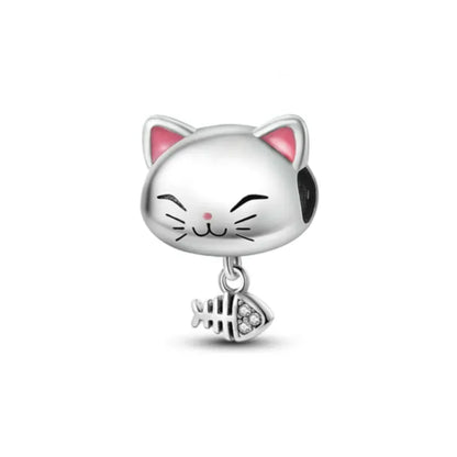 Exquisite 925 Silver Cat Claw Pendant Beads with Safety Chain for European Bracelets B4578