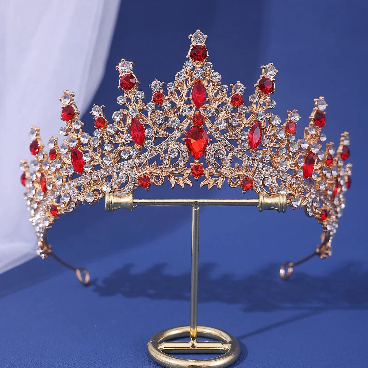 Luxury Bridal Crown - Baroque Queen Tiaras for Weddings & Parties gold Red