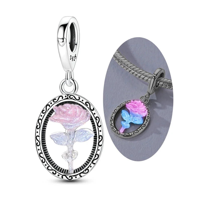 925 Sterling Silver Love Starry Sky Cat Paw Charms Beads