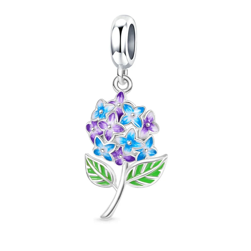 925 Sterling Silver Charm Beads for Women Bracelet - Four-Leaf Clover and Sunflower Design B1247