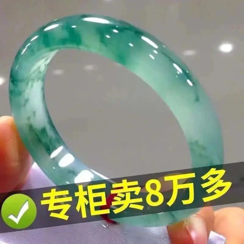Elegant Light Green Jadeite Bracelet Handcarved Natural Charm Bangle for Women and Men