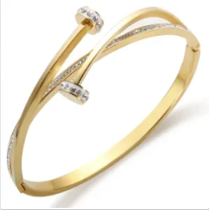 Jovolove Elegant Stainless Steel Waterproof Bangle for Women - Fashionable Gemstone Design