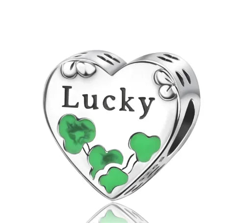 Lucky Four Leaf Clover Dangle Charm Sterling Silver Family Tree Flower Bead Pendant for Bracelets and Necklaces