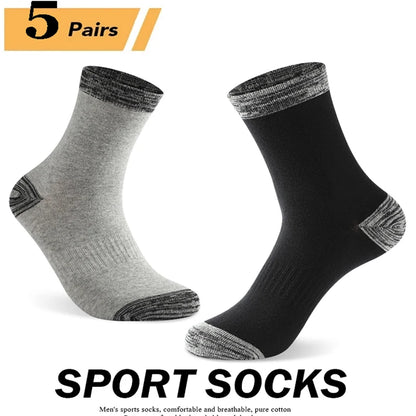 5 Pairs Men’s High Quality Autumn Winter Crew Socks Comfortable Long Black Sports Hiking Running Socks Size 38-44