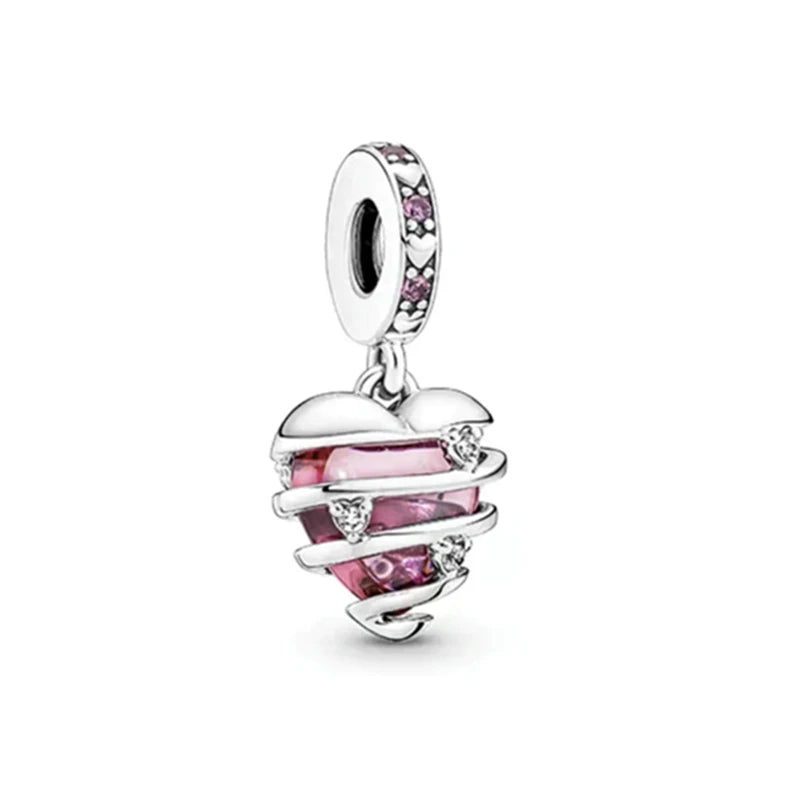 Pink Hot Air Balloon Daisy Murano Glass Charm for European Silver Bracelet SS0391
