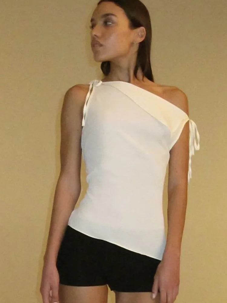 Lace Up Double Layer Irregular Tank Top Women Summer