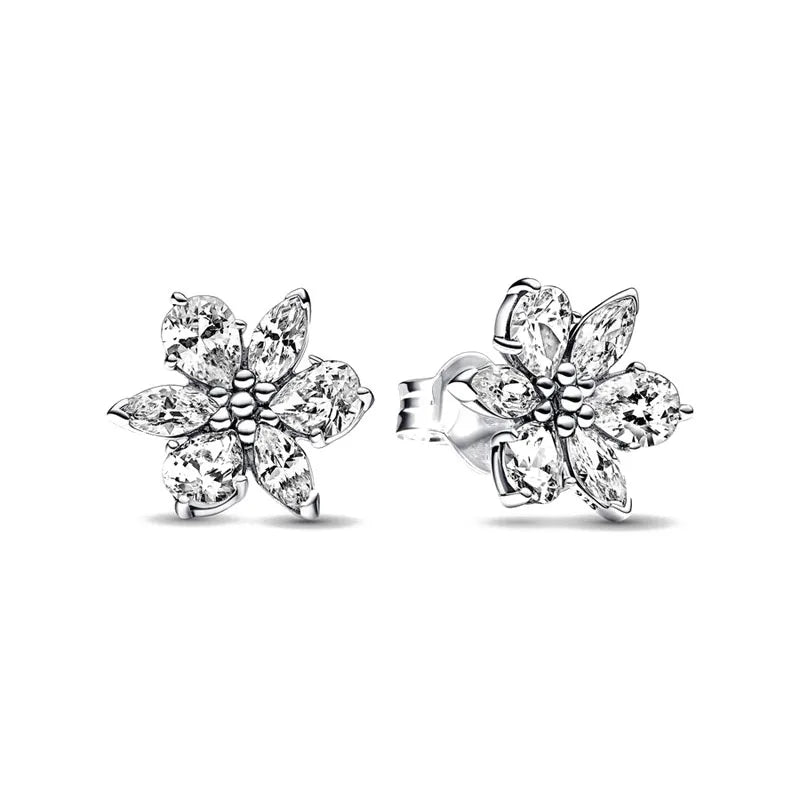 Spring Blue Flower Stud Earrings 925 Sterling Silver Zircon Jewelry for Women P1592