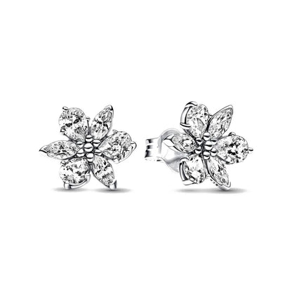 Spring Blue Flower Stud Earrings 925 Sterling Silver Zircon Jewelry for Women P1592