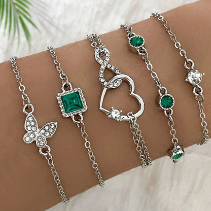 4-Piece Retro Green Diamond Bracelet Set - Versatile Fashion Accessory H449-SL