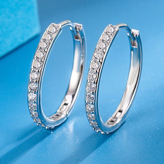 925 Sterling Silver Zircon Hoop Earrings For Women Wedding Engagement Luxury Jewelry Sizes 8 12 16 20mm