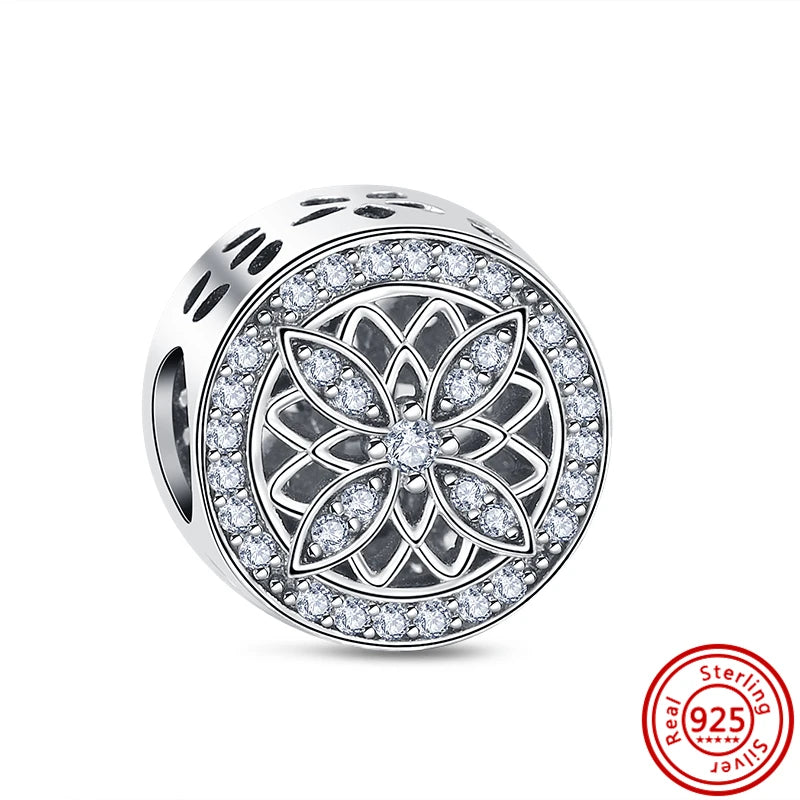 Fit Pantaro 925 Sterling Silver Bracelet with Snowflake Moon Sun Charms and Sparkling Beads N491