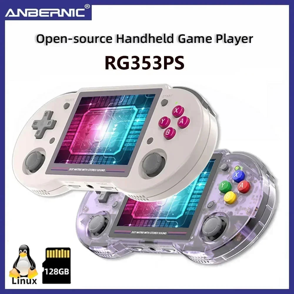 RG353PS Retro Handheld Game Console 3.5 Inch IPS Screen Linux RK3566 Chip 128GB TF Card Preinstalled 20000 Games