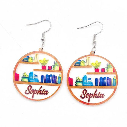 Cat Bookcase Dangle Earrings for Women Geometric Acrylic Rabbit Love Jewelry Gift for Teachers and Readers