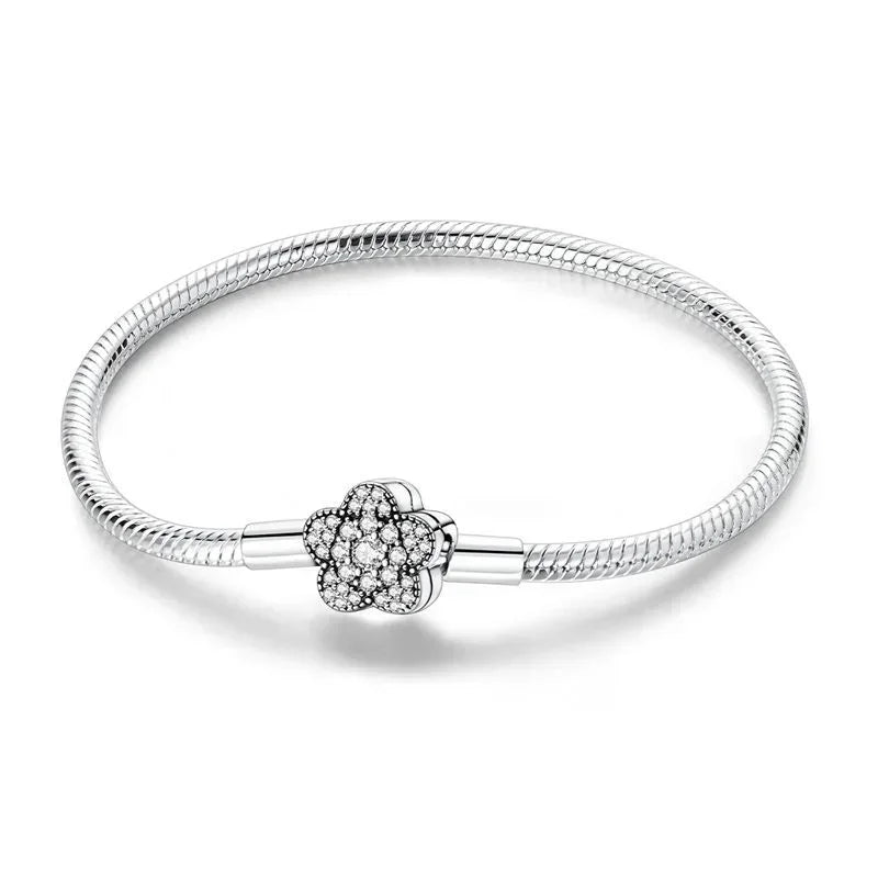 925 Sterling Silver Heart Lock Snake Bone Chain Bangle Women’s Classic Zircon Bracelet Fine Jewelry Party Gift
