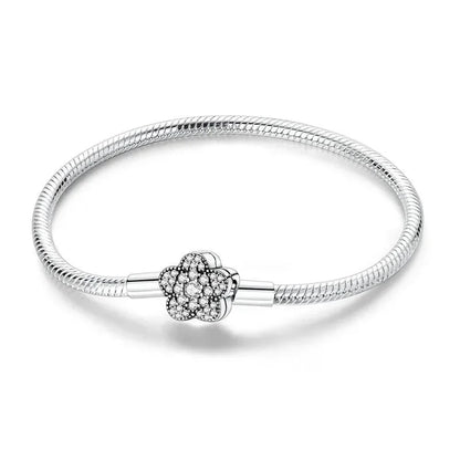 925 Sterling Silver Heart Lock Snake Bone Chain Bangle Women’s Classic Zircon Bracelet Fine Jewelry Party Gift