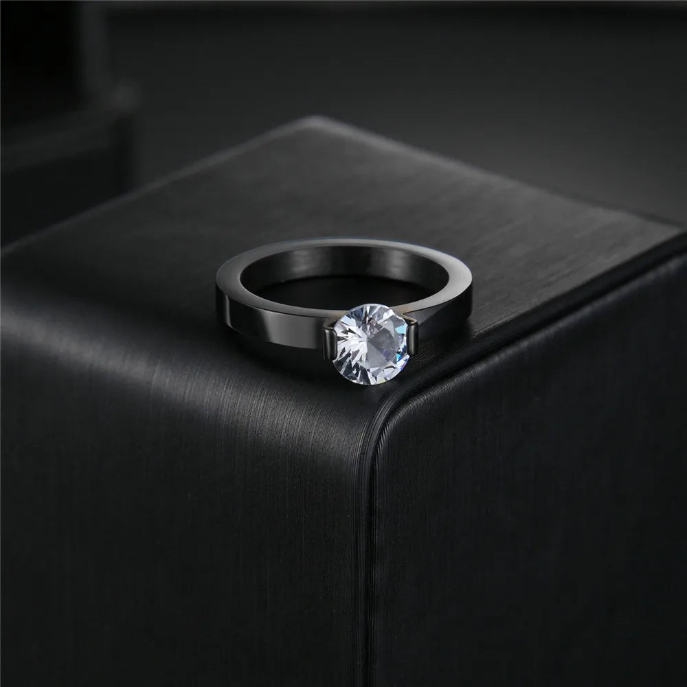 Elegant Zircon Crystal Stainless Steel Ring for Weddings and Engagements