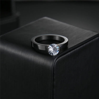 Elegant Zircon Crystal Stainless Steel Ring for Weddings and Engagements