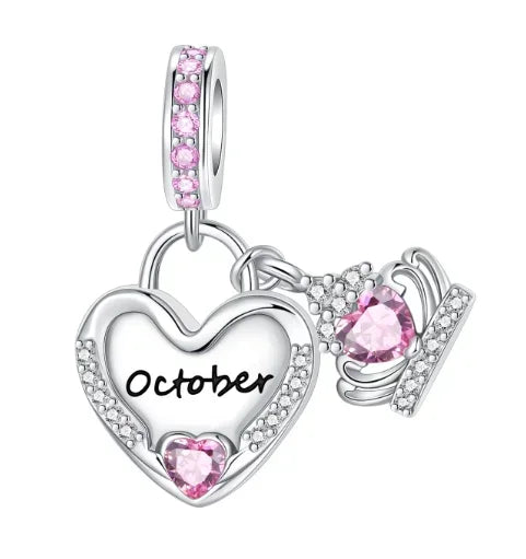 Sparkling Birthstone Heart Charm 925 Sterling Silver Pendant Bead for Mom DIY Jewelry Gift