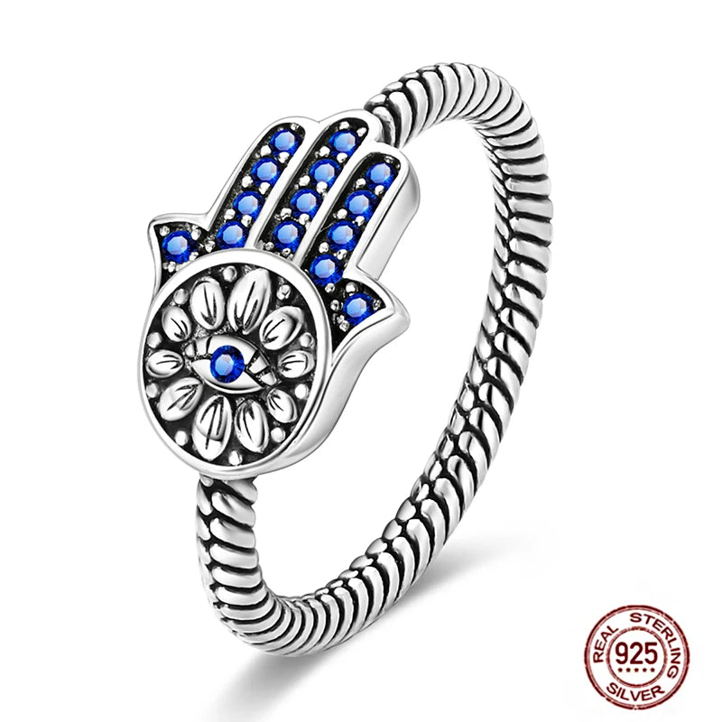 Hot Blue Zircon Rings for Women in 925 Sterling Silver Sparkling Star and Moon Design Elegant Heart Wedding Jewelry LLTR240