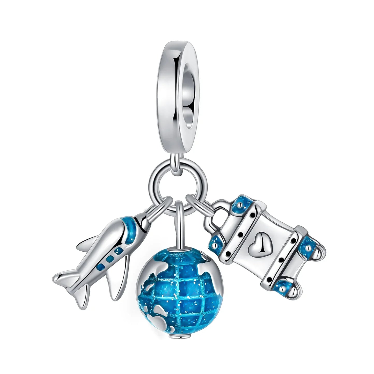 Original 925 Sterling Silver Blue Zircon Space Charms Aircraft Planet Astronaut Beads for DIY Necklace and Bracelet Jewelry Gift