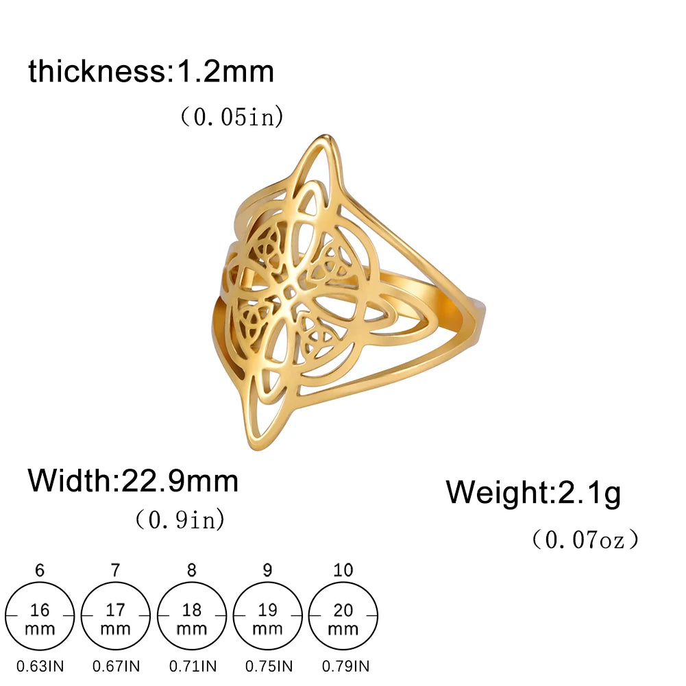Skyrim Witchcraft Stainless Steel Witch Knot Ring Wicca Triquetra Celtic Amulet Protection Jewelry for Men and Women