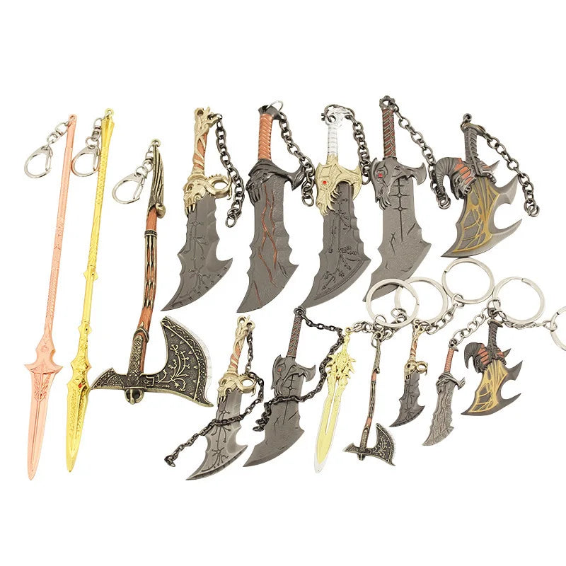 Mini God of War Kratos Blade of Chaos Keychain Metal Model for Men Party Jewelry