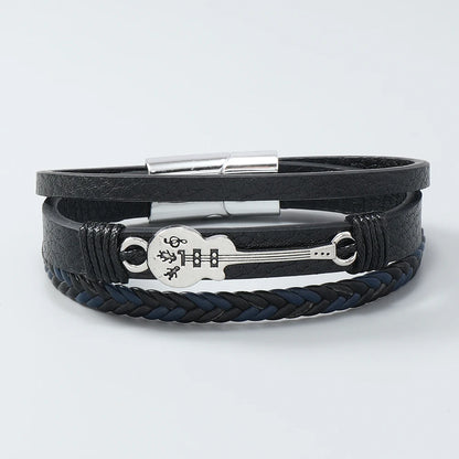 Men's Hip-Hop Rock Guitar Leather Bracelet Cuff Fashion Jewelry