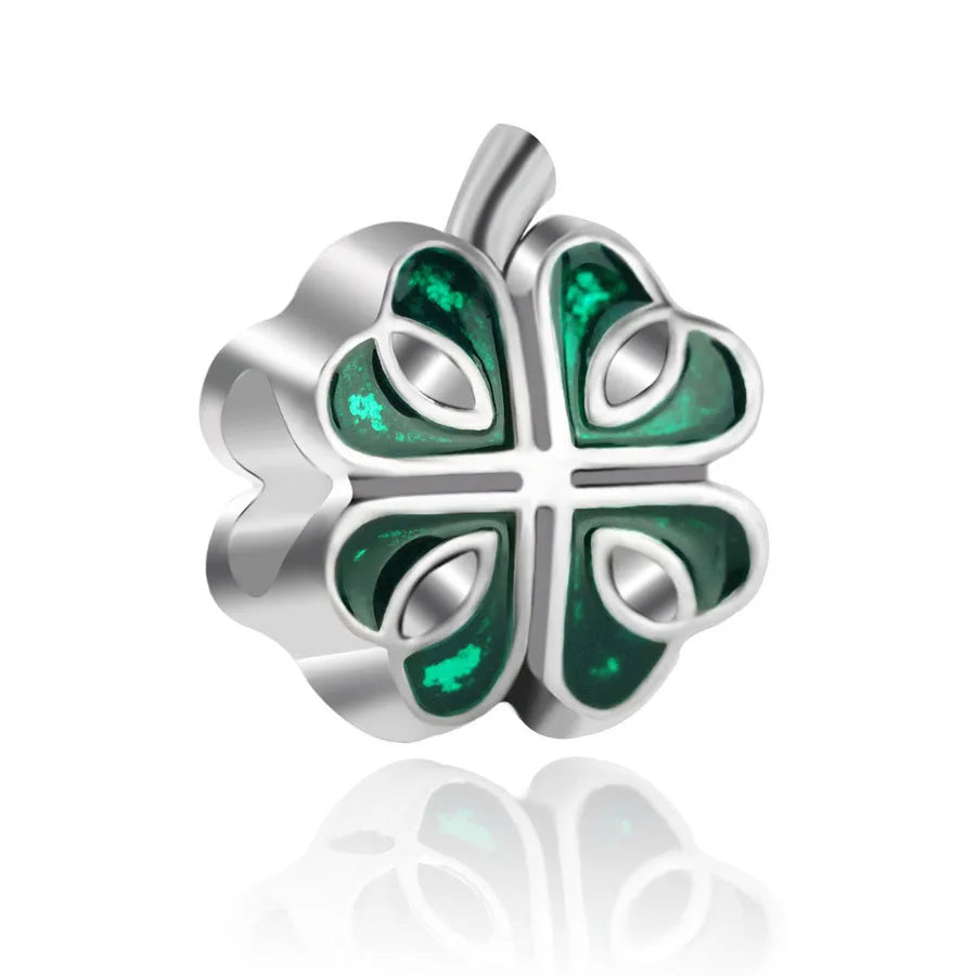 925 Sterling Silver Green Clover Pendant for European Bracelet Charms Women Jewelry B2454