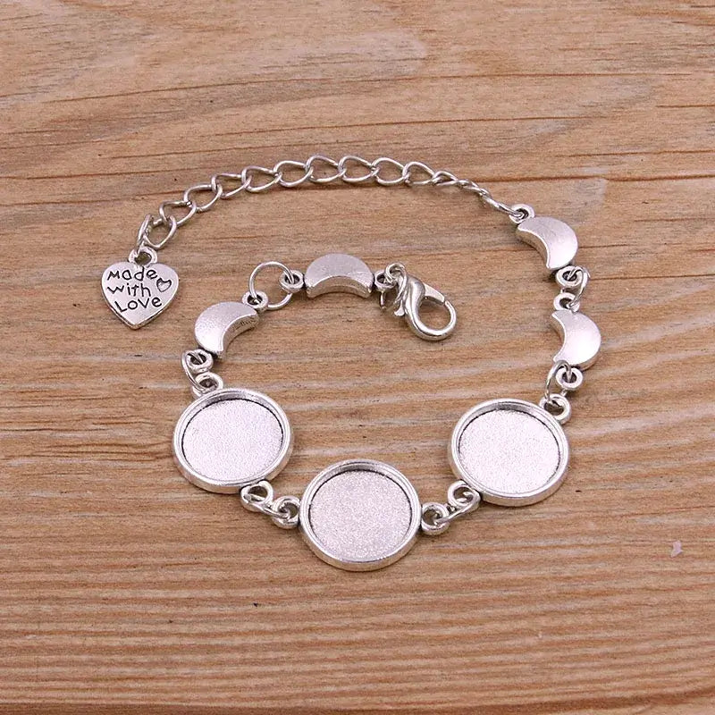 1Pc Metal Zinc Alloy Round Bracelet Findings in 2 Colors and 15 Styles 4-Antique silver 12mm