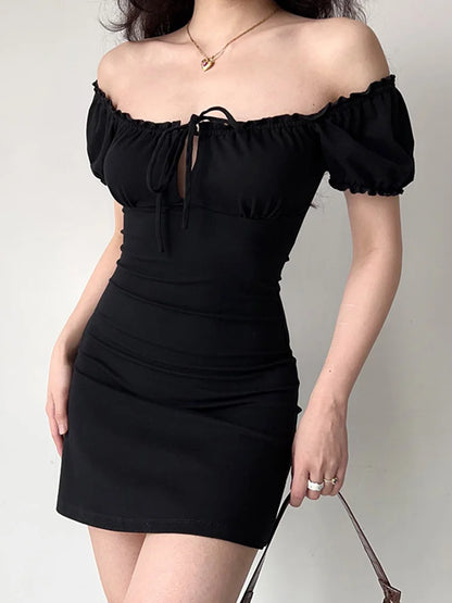 Summer Lace Up Backless Hollow Bodycon A Line Dress Women