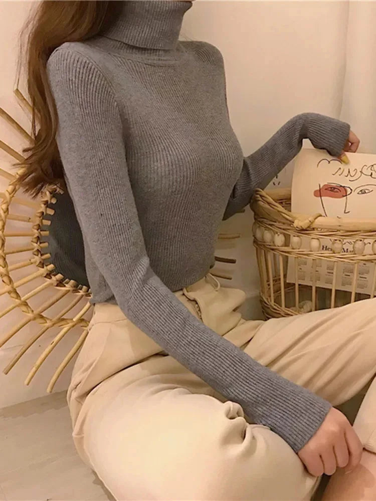 Women Slim Turtleneck Long Sleeve Pullover Sweater Autumn
