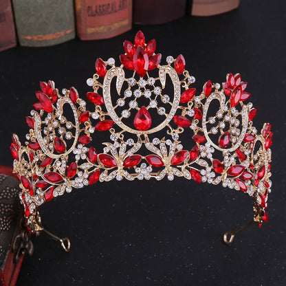 Baroque Crystal Rhinestone Tiara - Vintage Bridal Crown for Weddings & Prom Gold Red